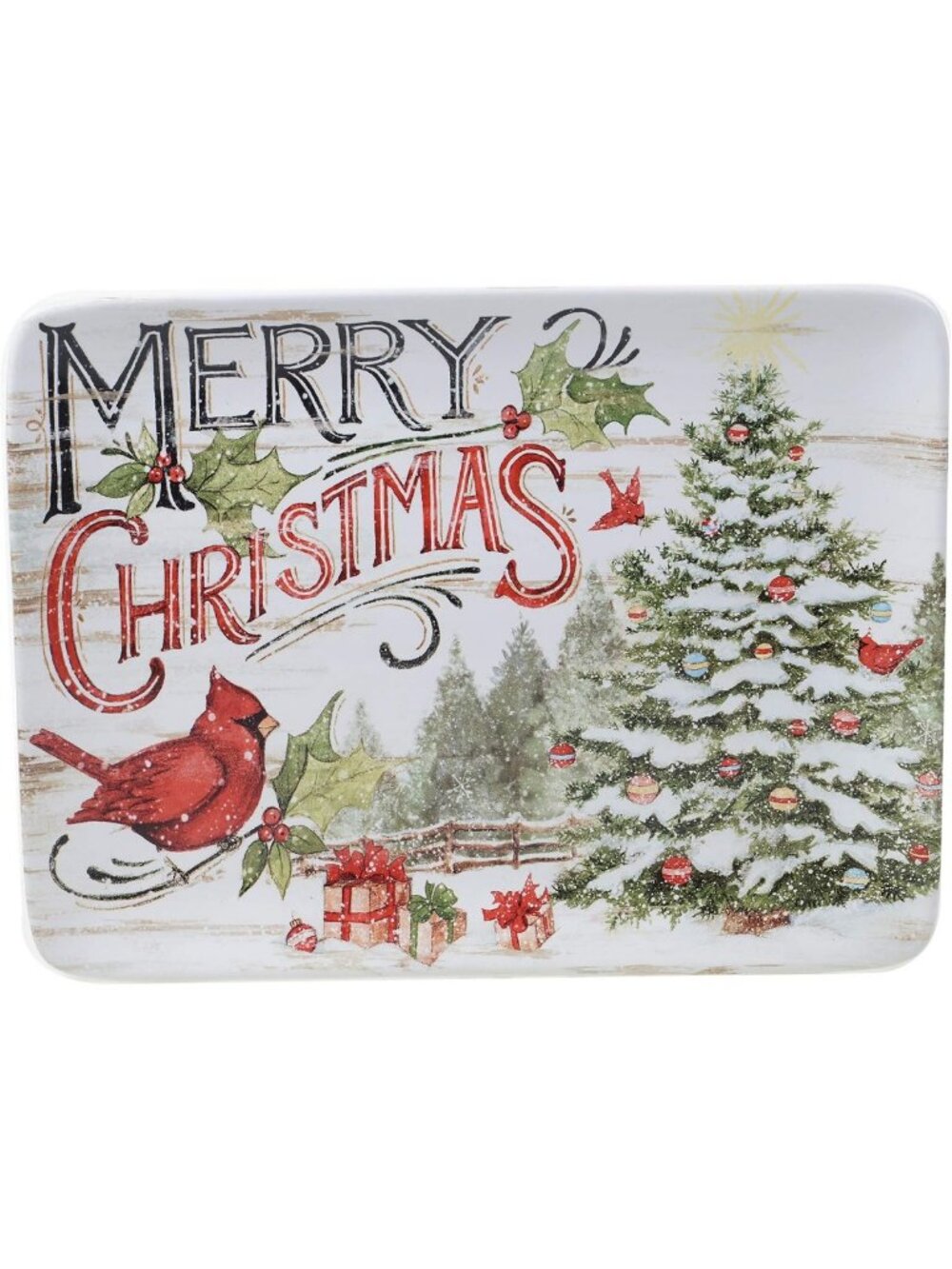 Festive 16x12 Rectangular Serving Platter - Santa & Tree Design for Holiday